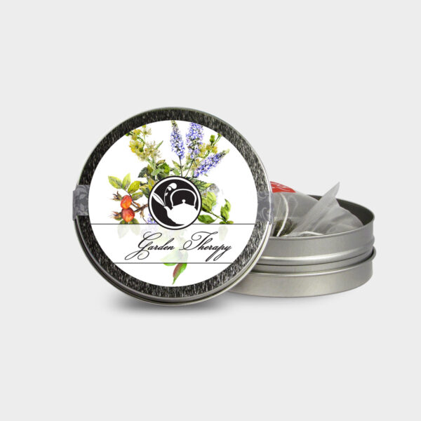 Customizable Healthy Specialty Tea Blend Floral Garden Therapy Tea in an Easy-Open Silver Mini Tin with Pyramid Tea Sachets