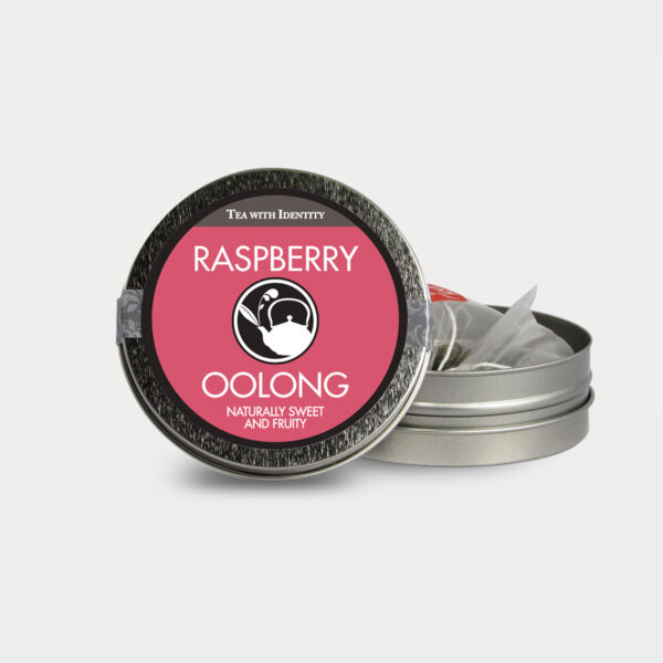 Customizable Healthy Specialty Tea Blend Traditional Raspberry Oolong Tea in an Easy-Open Silver Mini Tin with Pyramid Tea Sachets
