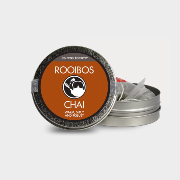 Customizable Healthy Specialty Tea Blend Traditional Rooibos Chai Tea in an Easy-Open Silver Mini Tin with Pyramid Tea Sachets