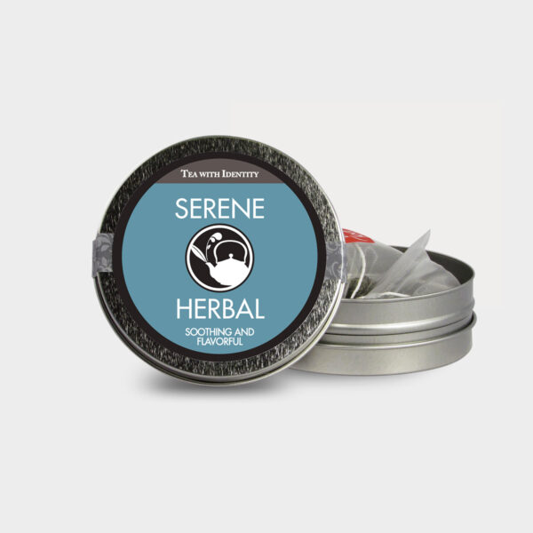Customizable Healthy Specialty Tea Blend Traditional Serene Herbal Tea in an Easy-Open Silver Mini Tin with Pyramid Tea Sachets