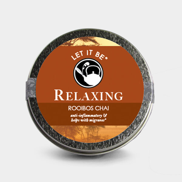 Customizable Healthy Specialty Tea Blend Let It Be Relaxing Rooibos Chai Tea in an Easy-Open Silver Mini Tin with Pyramid Tea Sachets