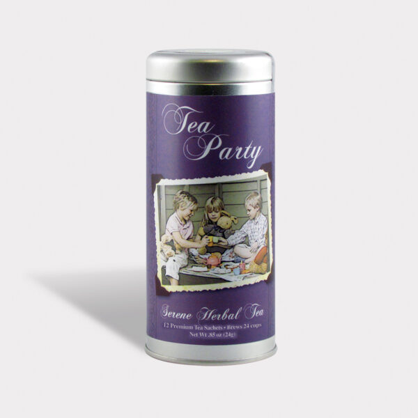 Customizable Healthy Tea Party Tea in an Easy-Open Silver Tall Tin with Pyramid Tea Sachets in a flavor of your choice