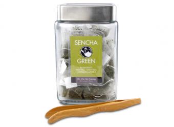 Wholesale Item Sencha Green Tea Glas Jar and Wooden Tongs